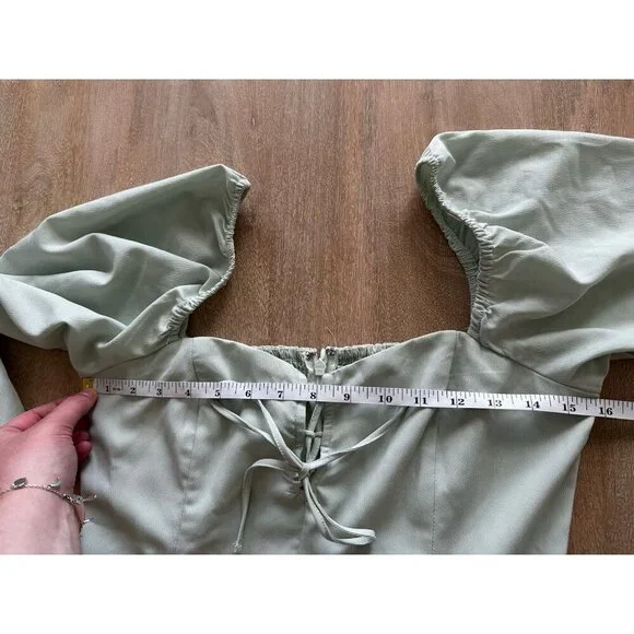 Abercrombie Long-Sleeve Lace-Up Flirty Mini Dress Mint Green Size Medium - Picture 5 of 8